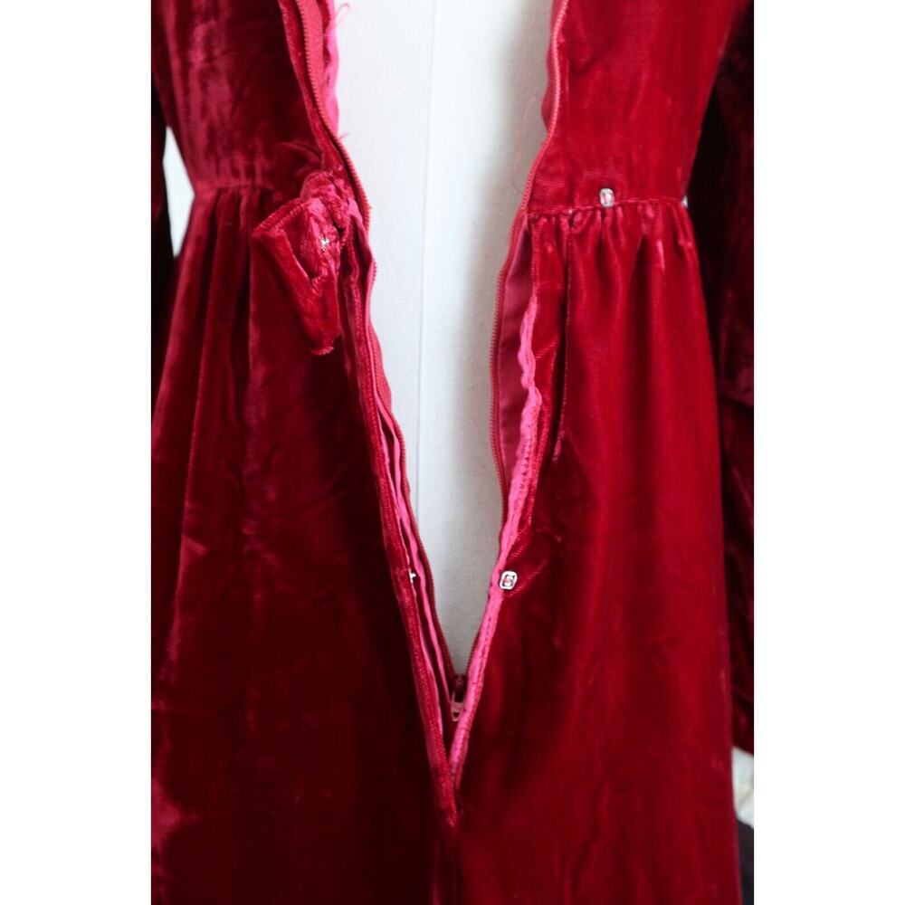 Vintage 1960s Emma Domb Victorian Revival Velvet Maxi Dress Red Lace Ruffle - Picture 12 of 12